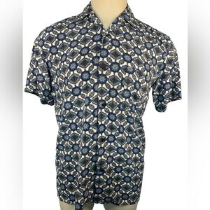 Chiamare 100% Silk Blue Patterned Short Sleeve Shirt Men’s Small